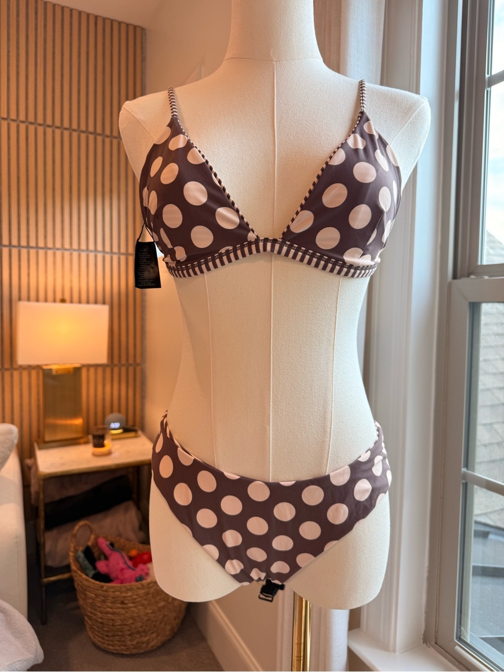 Kikirio Polka Dot Two-Piece Bikini Set in Taupe & Cream REVERSIBLE!